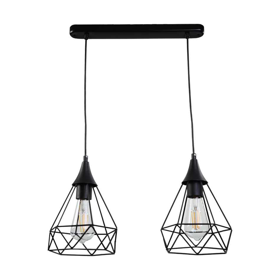 4024-2-BL-RA InLight Κρεμαστό φωτιστικό από μαύρο μέταλλο 2XE27 D:40cm (4024-2-BL-RAIL) - Image 1