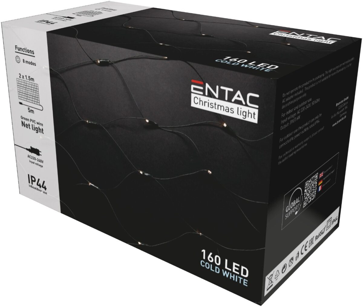 Entac Χριστουγεννιάτικα Λαμπάκια IP44 Net 160 LED 2x1.5m Ψυχρό Λευκό - Image 1