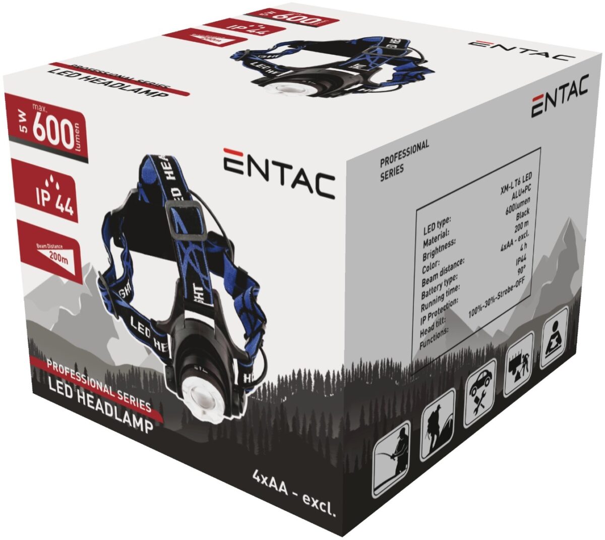 Entac Φακός Κεφαλής Zoom 5W Αλουμινίου - Image 1