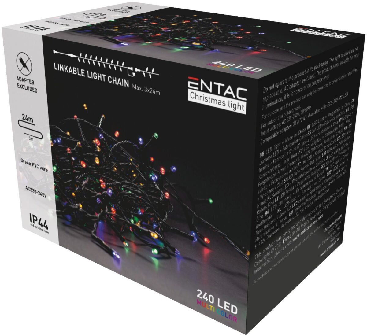 Entac Χριστουγεννιάτικα Λαμπάκια Επέκταση IP44 240 LED Πολύχρωμα 24m (Χωρίς Τροφοδοτικό) - Image 1