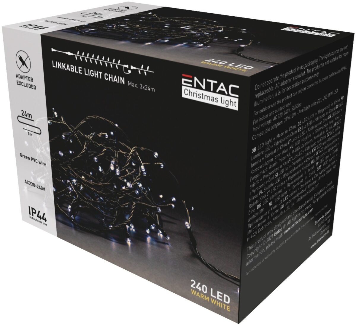 Entac Χριστουγεννιάτικα Λαμπάκια Επέκταση IP44 240 LED Θερμό 24m (Χωρίς Τροφοδοτικό) - Image 1