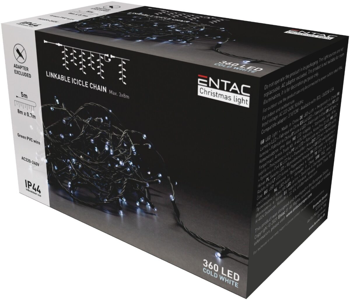 Entac Χριστουγεννιάτικα Λαμπάκια Επέκταση IP44 360 LED Βροχή Ψυχρό 8m (Χωρίς Τροφοδοτικό) - Image 1