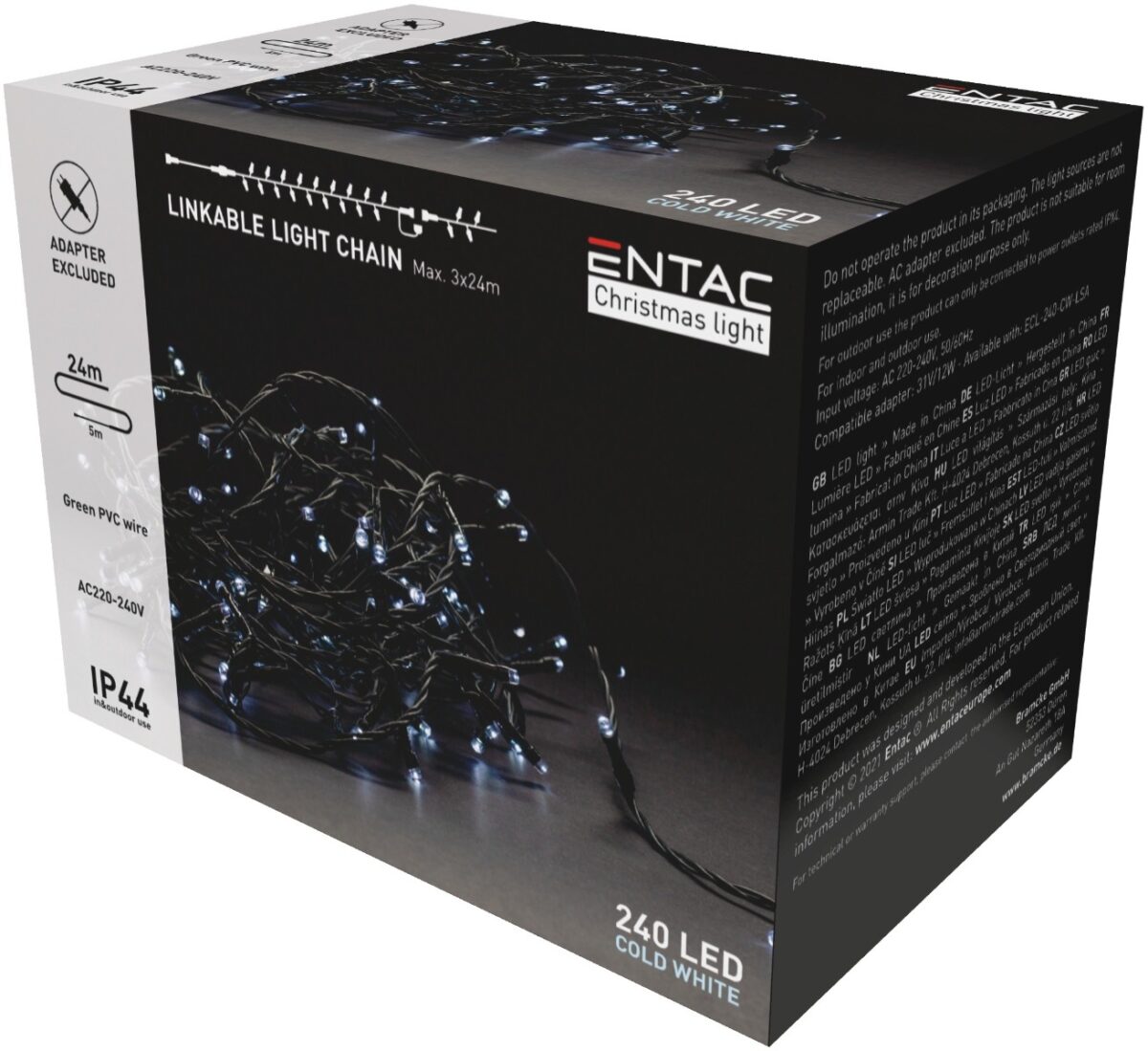 Entac Χριστουγεννιάτικα Λαμπάκια Επέκταση IP44 240 LED Ψυχρό 24m (Χωρίς Τροφοδοτικό) - Image 1