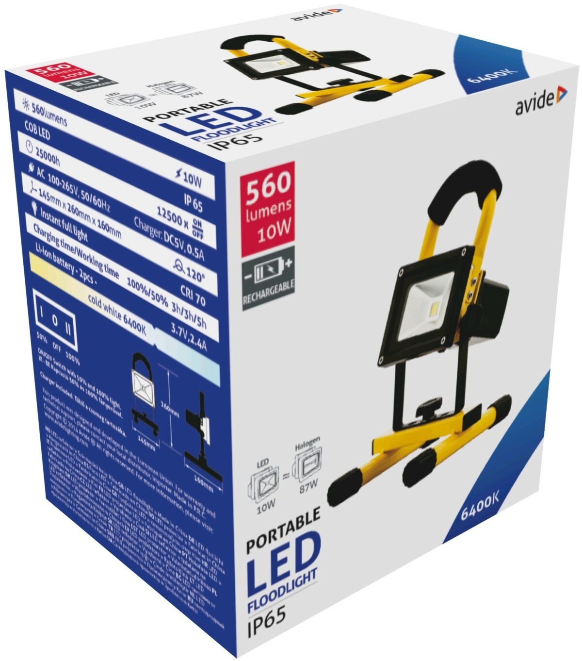Avide LED Προβολέας Επαναφορτιζόμενος 10W Ψυχρό 6400K - Image 1
