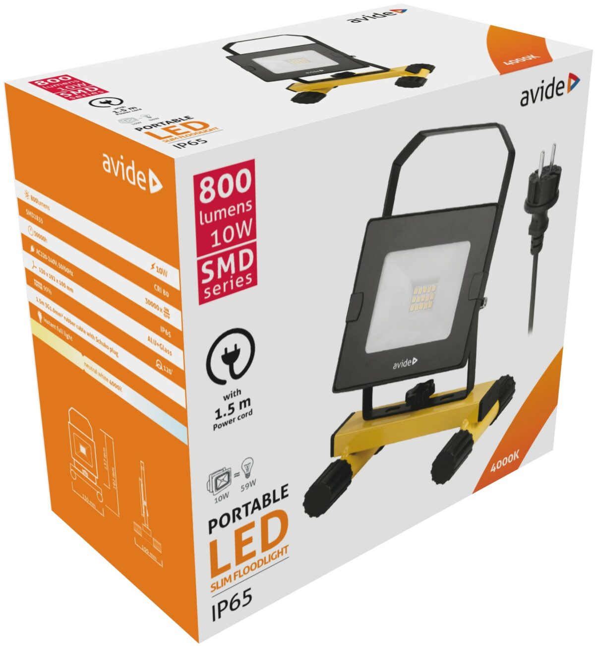 Avide LED Προβολέας Slim SMD  10W με Βάση 1.5μ Λευκό 4000K - Image 1