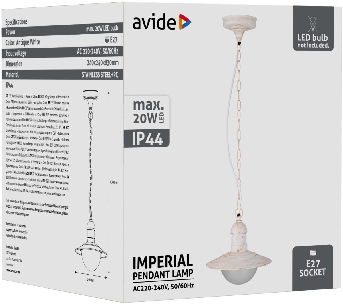Avide Εξωτερικό Φωτιστικό Οροφής Imperial 1xE27 IP44 Αντίκ Άσπρο - Image 2