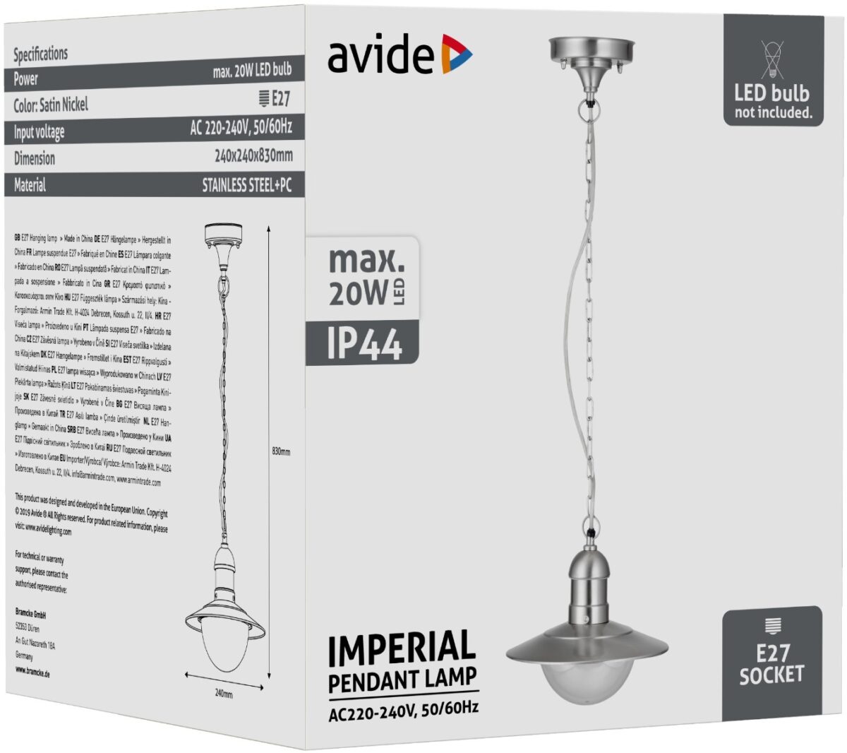 Avide Εξωτερικό Φωτιστικό Οροφής Imperial 1xE27 IP44 Stainless Steel - Image 2