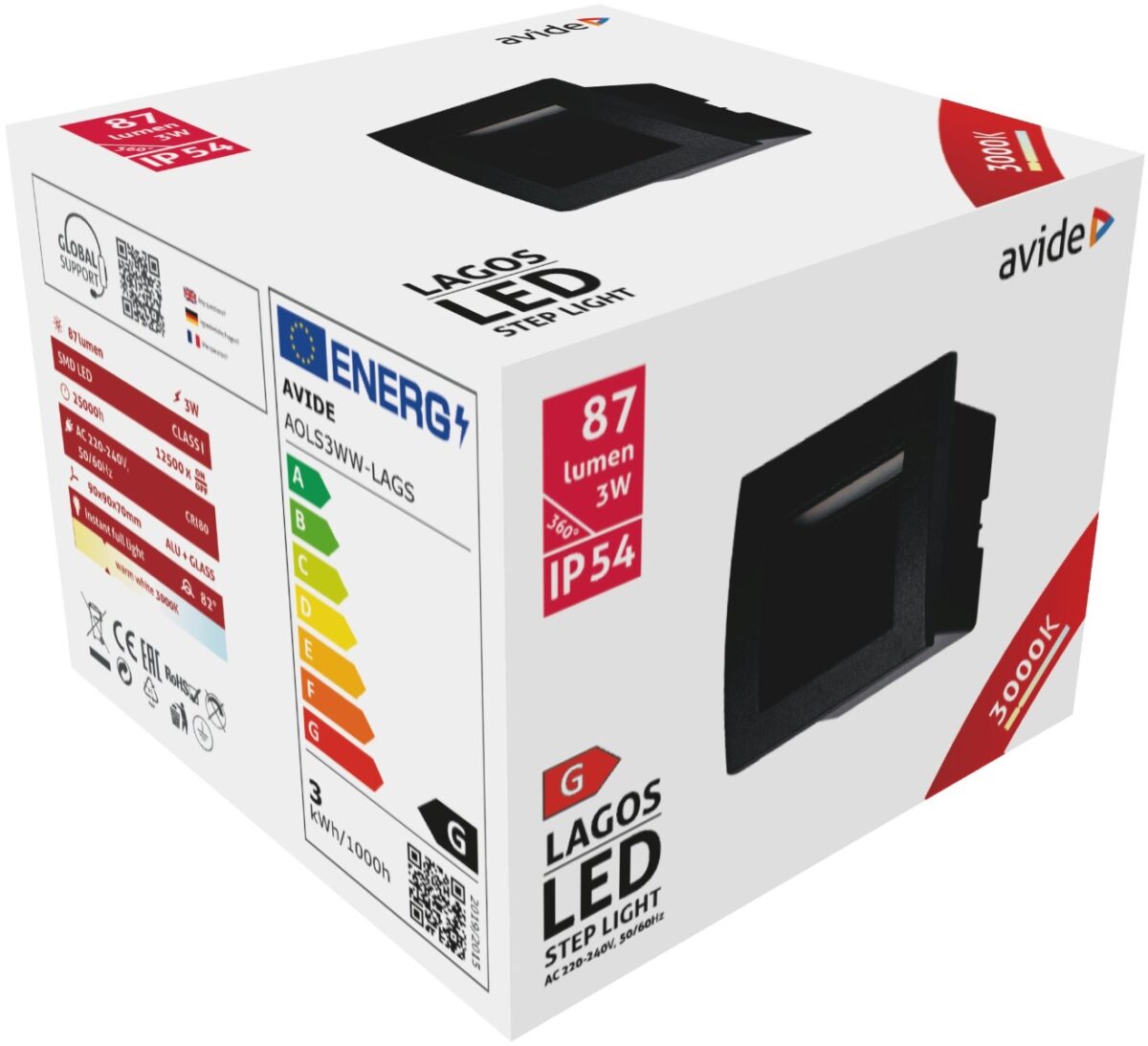 Avide Εξωτερικό Φώς Σκάλας Χωνευτό Lagos LED 3W Θερμό 3000K IP54 9cm - Image 2