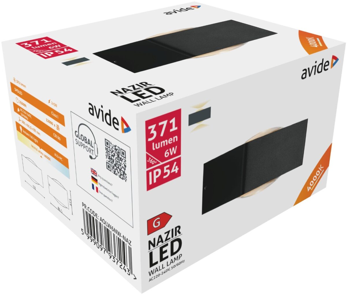 Avide Εξωτερικό Φωτιστικό Τοίχου Nazir LED 6W Λευκό 4000K IP54 - Image 3