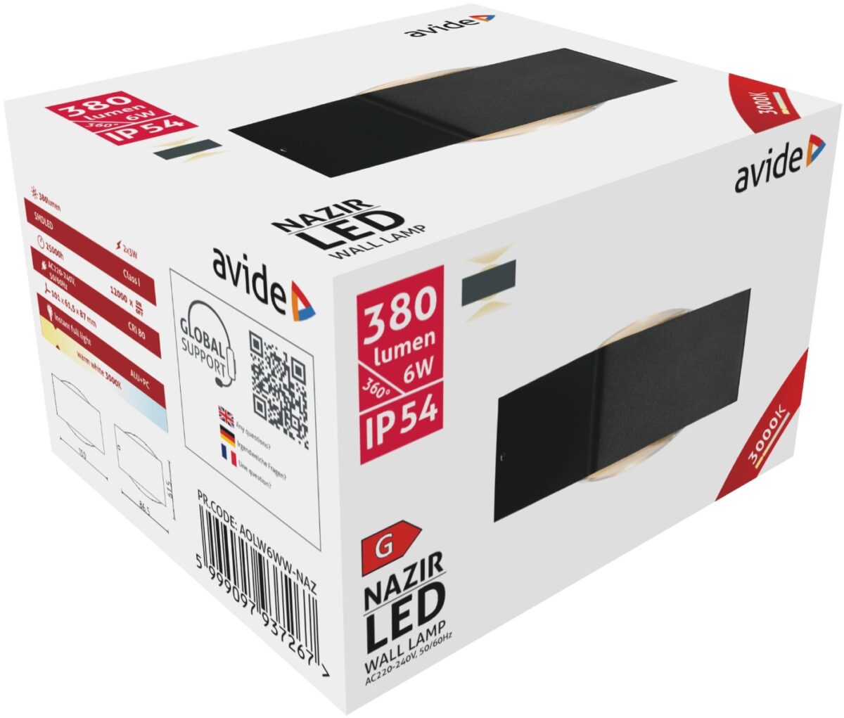 Avide Εξωτερικό Φωτιστικό Τοίχου Nazir LED 6W Θερμό 3000K IP54 - Image 3