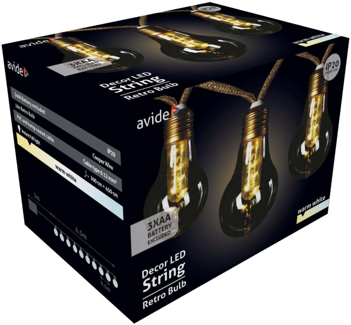 Avide Εξωτερική Γιρλάντα 5m Θερμό Decor  3xAA (Δεν περιλαμβ.) - Image 1