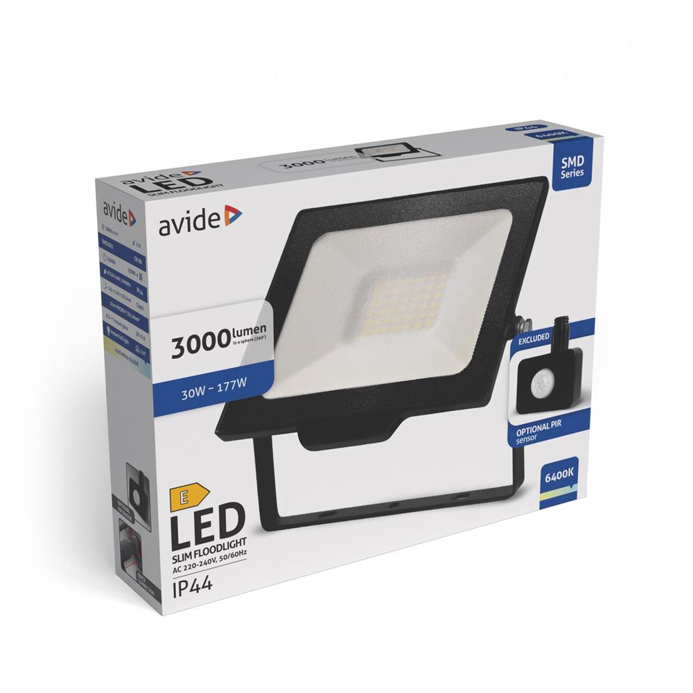 Avide Προβολέας LED SMD 30W CW 6400K με Γρήγορη σύνδεση και Προαιρετικό PIR - Image 1