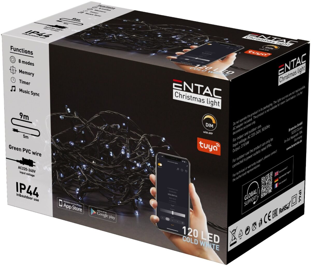 Entac Χριστουγεννιάτικα Λαμπάκια IP44 120 LED Ψυχρό 9m Tuya - Image 1