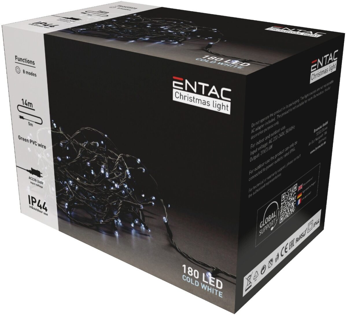 Entac Χριστουγεννιάτικα Λαμπάκια IP44 180 LED Ψυχρό 14m - Image 1