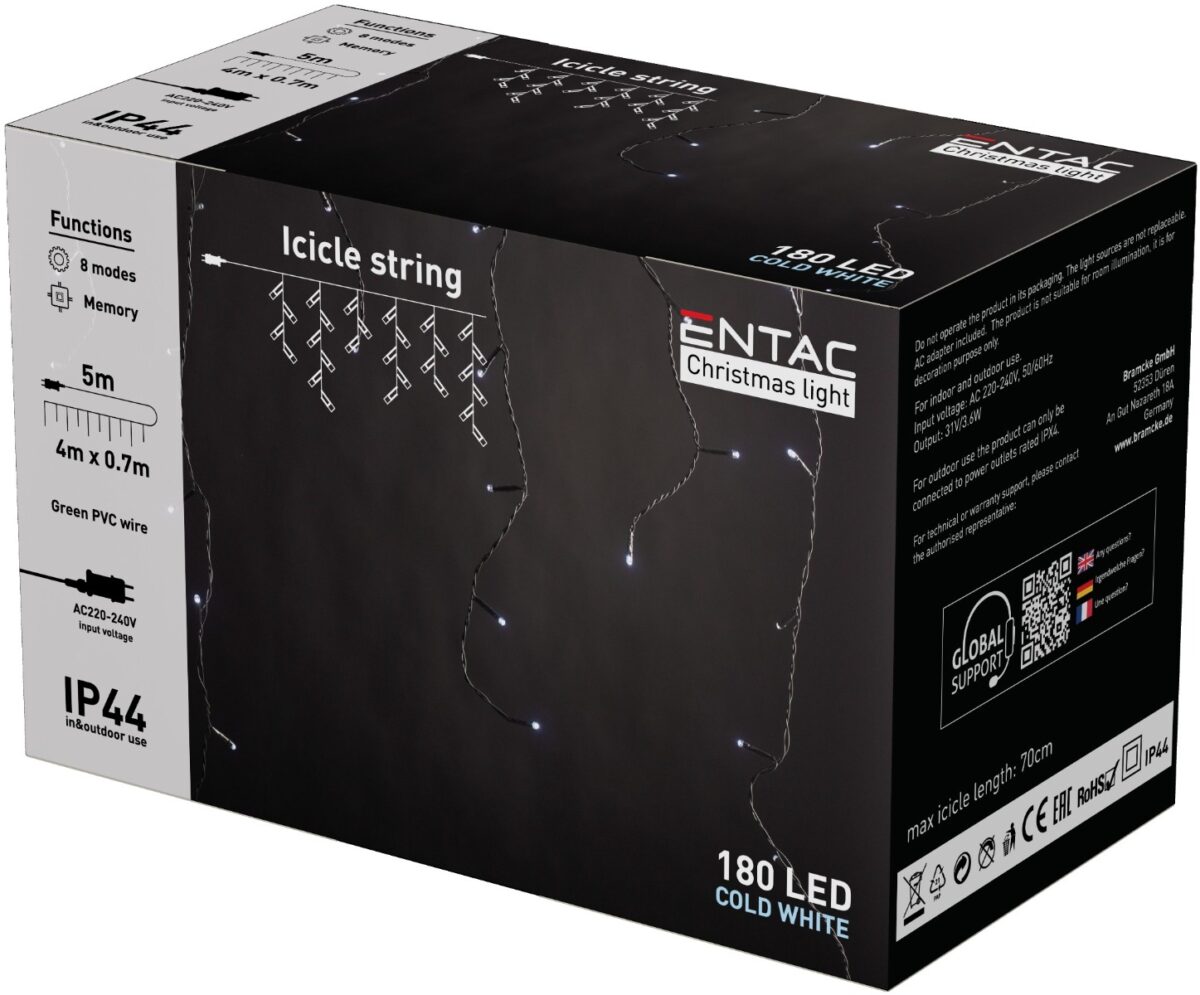 Entac Χριστουγεννιάτικα Λαμπάκια IP44 180 LED Βροχή Ψυχρό 4m - Image 1