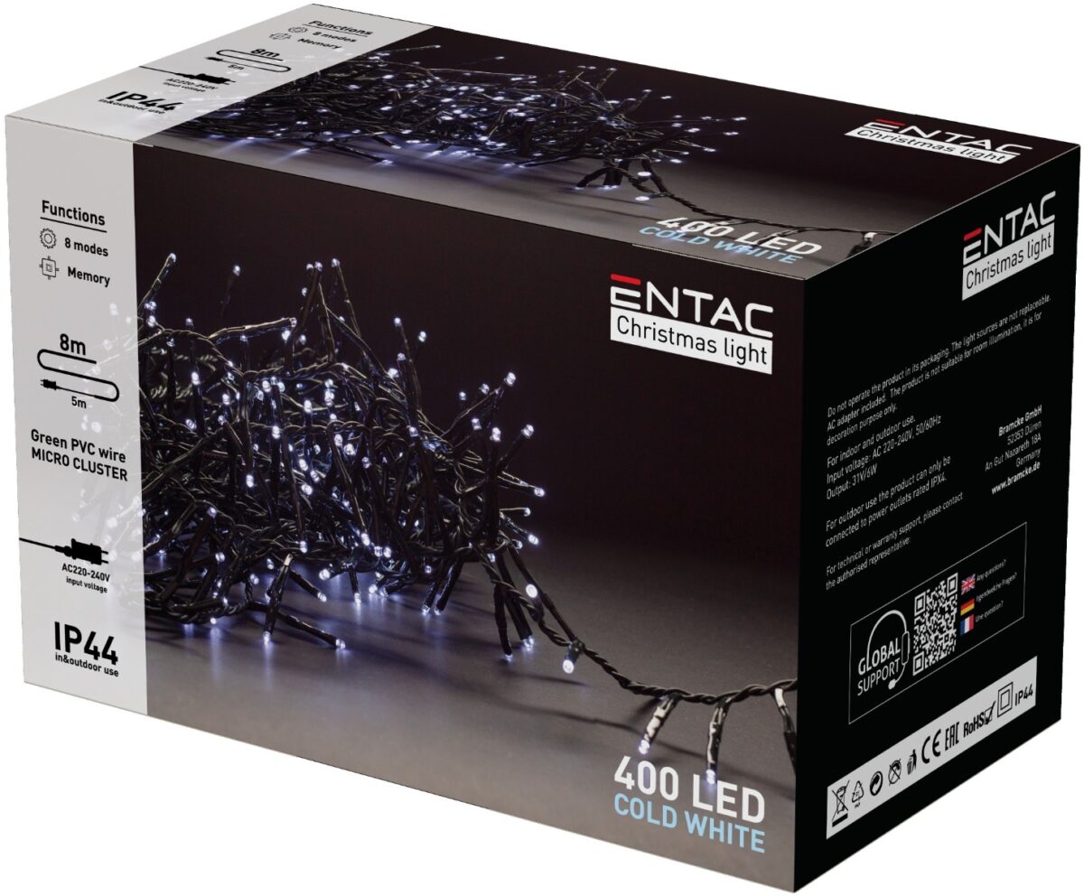 Entac Χριστουγεννιάτικα Λαμπάκια IP44 400 LED Ψείρες Ψυχρό 8m - Image 1