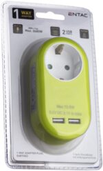 Entac Πρίζα Σούκο με 2 Θύρες USB  (total 2.1A) Λάιμ - Image 2