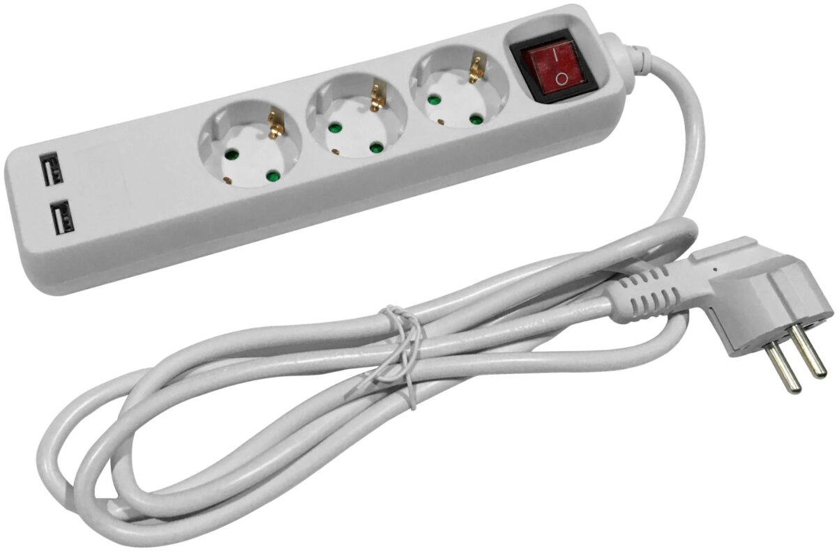 Entac Πολύπριζο 3 Θέσεων με Διακόπτη 3G1.5 & 2 Θύρες USB  3m - Image 1