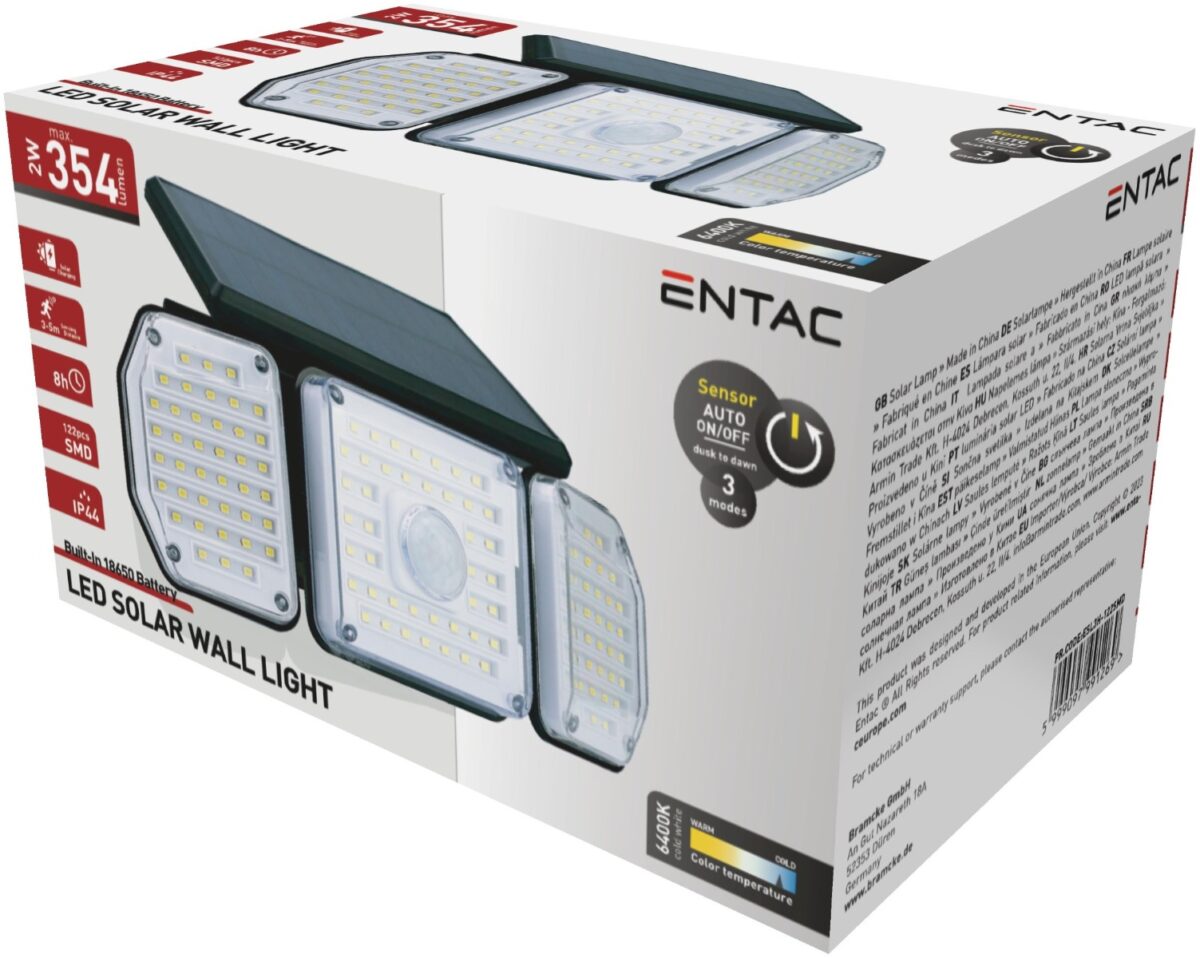 Entac Ηλιακός Προβολέας Τοίχου 2W SMD 3 Κεφαλές Φωτοκύτταρο - Image 2