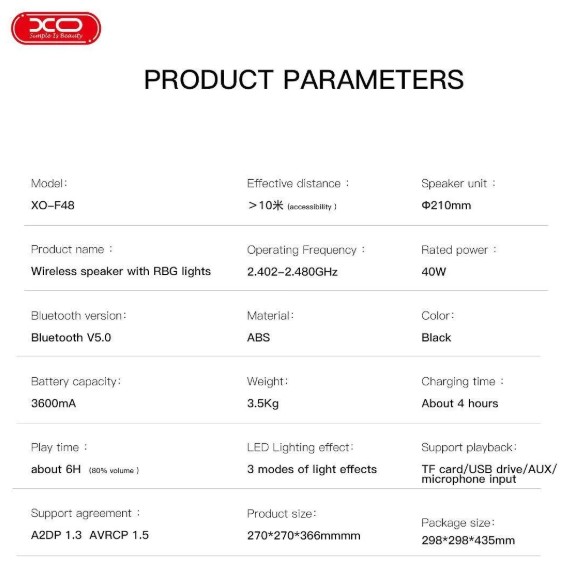 f48-1 XO F48 Διπλό Bluetooth Ηχείο 40W 8" RGB (με Τηλεχειριστήριο) - Image 10