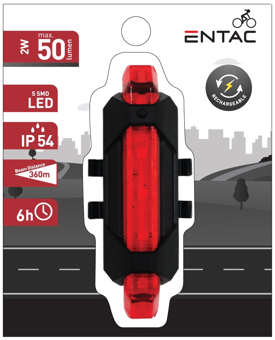 11_1_1 Entac Φώς Ποδηλάτου Πλαστικός 2W Κόκκινο - Image 1