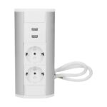 Redpoint 9003W-G ΛΕΥΚΟ/ΑΣΗΜΙ ΠΟΛΥΠΡΙΖΟ ΓΩΝΙΑΚΟ ΜΕ 2 ΣΟΥΚΟ + 2USB + 0,6m ΚΑΛΩΔΙΟ ORNO - Image 5