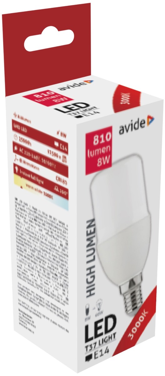 abbse14ww-8w_avide-led-bright-stick-izzo-t37-8w-e14-ww-3000k Avide LED Bright Stick Bulb T37 8W E14 Θερμό 3000K - Image 1