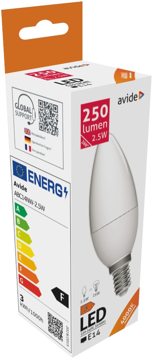 abc14nw-25w_avide-led-candle-25w-e14-nw-4000k Avide LED Κερί 2.5W E14 Λευκό 4000K Υψηλής Φωτεινότητας - Image 1