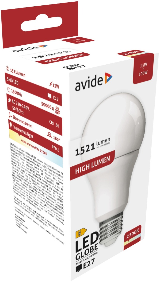 abg27ew-13w-ap_avide-led-globe-a60-13w-e27-ew-2700k Avide LED Κοινή A60 13W E27 Θερμό 2700K - Image 1
