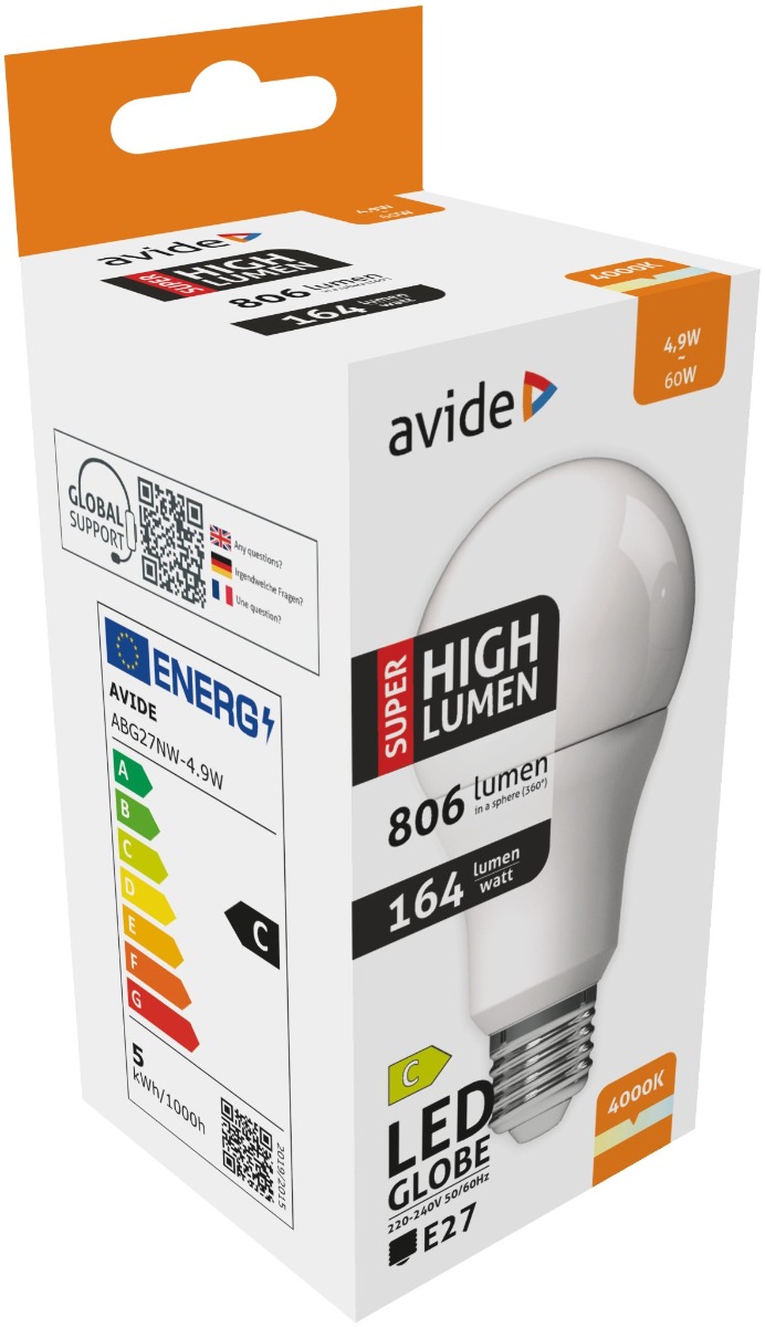 abg27nw-49w_avide-led-globe-a60-49w-e27-nw-4000k-super-high-lumen Avide LED Κοινή A60 4.9W E27 Λευκό 4000K Super Υψηλής Φωτεινότητας - Image 1