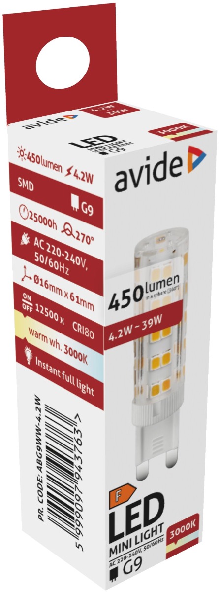 abg9ww-42w_avide-led-42w-g9-ww-3000k Avide LED G9 4.2W Θερμό 3000K - Image 1