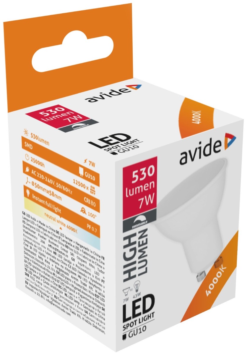 abgu10nw-7w-apd_avide-led-spot-plastic-fenyeroszabalyzos-7w-gu10-nw-4000k Avide LED Σπότ Πλαστικό 7W GU10 Λευκό 4000K Ντιμαριζόμενο - Image 1