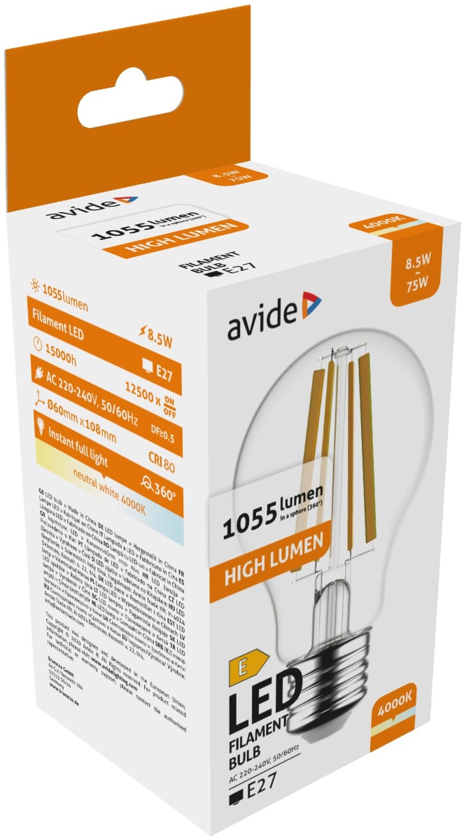 ablfg27nw-hl-85w_avide-led-filament-globe-85w-e27-nw-4000k-high-lumen Avide LED Filament Κοινή 8.5W E27 Λευκό 4000K Υψηλής Φωτεινότητας - Image 1