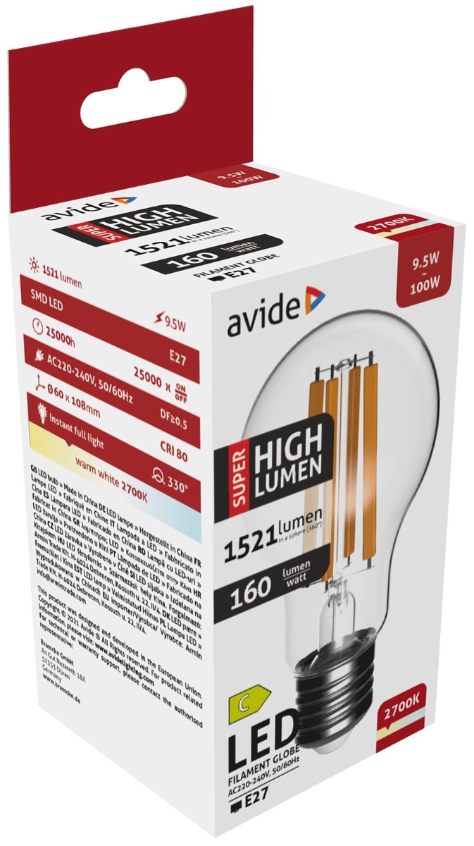ablfg27ww-95w-shl_avide-led-filament-globe-95w-e27-a60-ww-2700k-super-high-lumen Avide LED Filament Κοινή 9.5W E27 A60 Θερμό 2700K Super Υψηλής Φωτεινότητας - Image 1