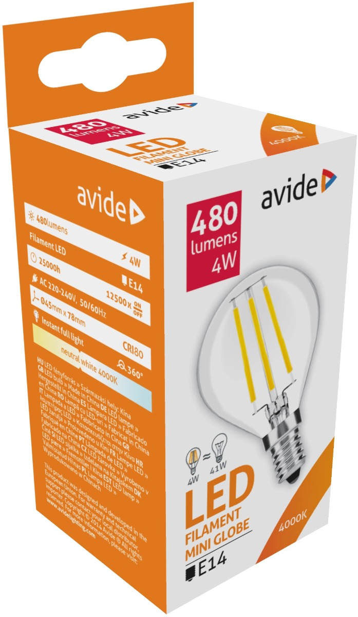 ablfmg14nw-4w_avide-led-filament-mini-globe-4w-e14-360_-nw-4000k Avide LED Filament Σφαιρική 4W E14 360° Λευκό 4000K - Image 1