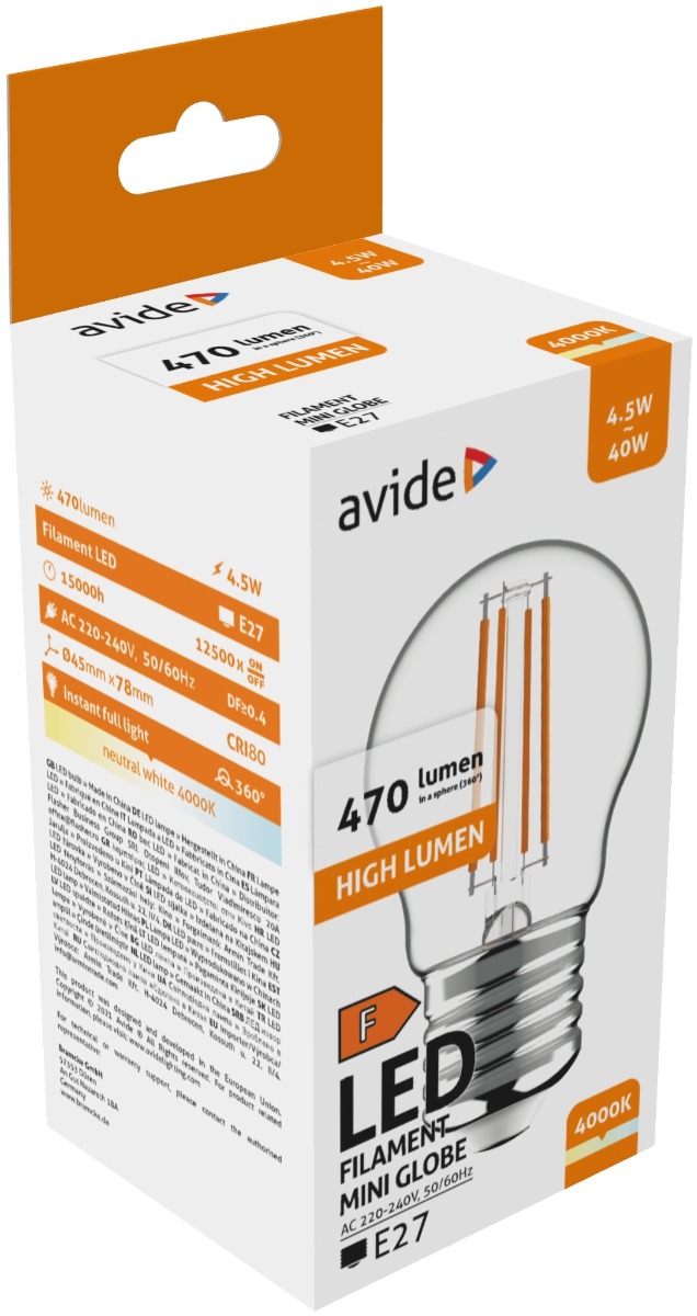 ablfmg27nw-45w_avide-led-filament-mini-globe-45w-e27-nw-4000k Avide LED Filament Mini Σφαιρική 4.5W E27 NW 4000K - Image 1