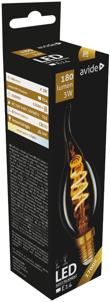 ablsfcf14ew-3w_avide-led-soft-filament-candle-flame-3w-e14-360_-ew-2700k Avide LED Soft Filament Κερί Φλόγα 3W E14 360° Θερμό 2700K - Image 1