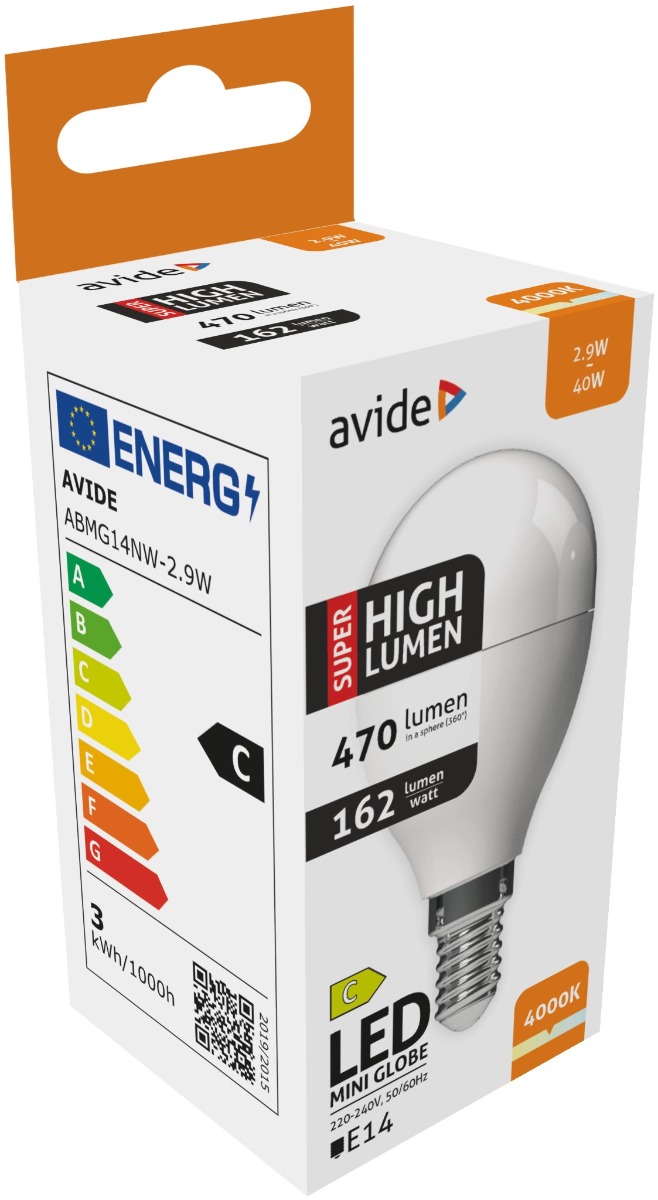 abmg14nw-29w_avide-led-globe-mini-g45-29w-e14-nw-4000k-super-high-lumen Avide LED Σφαιρική G45 2.9W E14 Λευκό 4000K Super Υψηλής Φωτεινότητας - Image 1