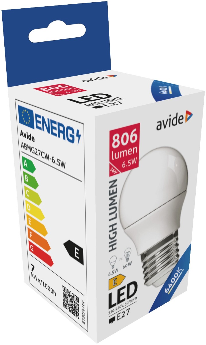 abmg27cw-65w_avide-led-globe-mini-g45-65w-e27-cw-6400k Avide LED Σφαιρική G45 6.5W E27 Ψυχρό 6400K Υψηλής Φωτεινότητας - Image 1