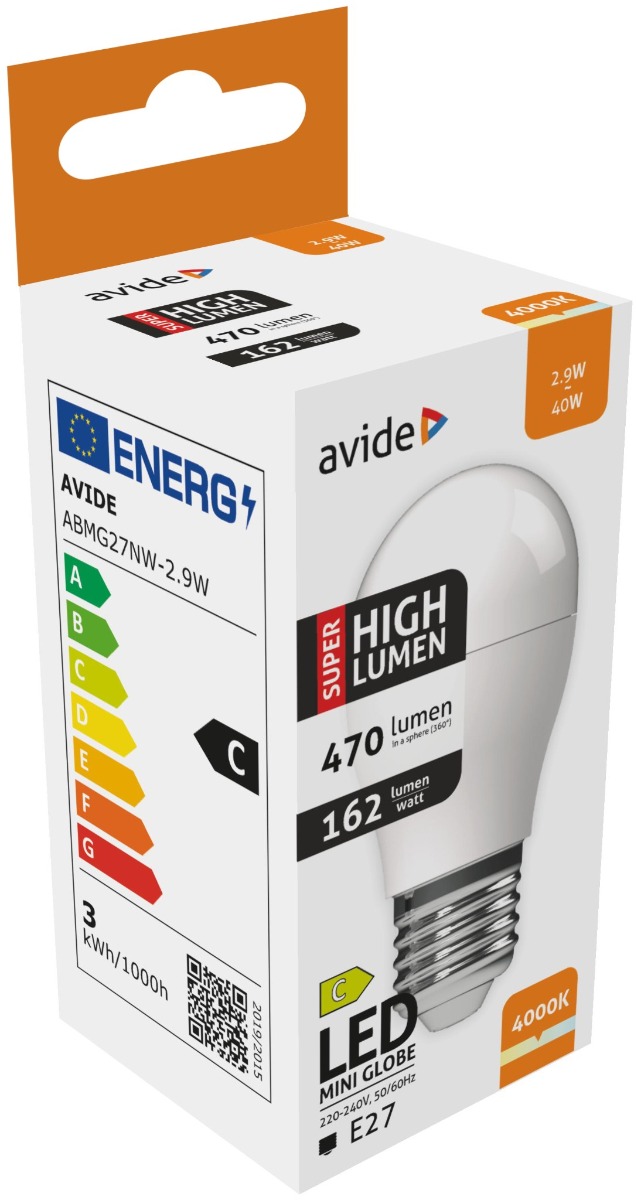 abmg27nw-29w_avide-led-globe-mini-g45-29w-e27-nw-4000k-super-high-lumen Avide LED Σφαιρική G45 2.9W E27 Λευκό 4000K Super Υψηλής Φωτεινότητας - Image 1