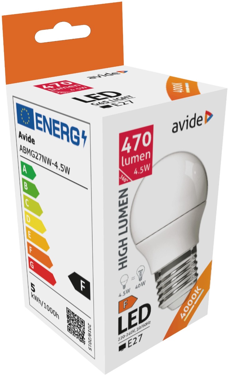 abmg27nw-45w_avide-led-globe-mini-g45-45w-e27-nw-4000k Avide LED Σφαιρική G45 4.5W E27 Λευκό 4000K - Image 1