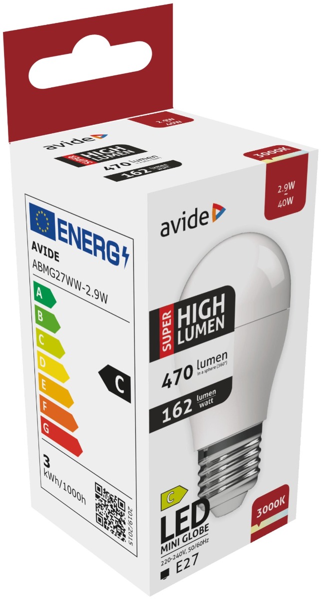 abmg27ww-29w_avide-led-globe-mini-g45-29w-e27-ww-3000k-super-high-lumen Avide LED Σφαιρική G45 2.9W E27 Θερμό 3000K Super Υψηλής Φωτεινότητας - Image 1