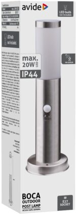 Avide Εξωτερικό Φωτιστικό Κήπου Boca 1xE27 450mm IP44 Σατέν Νίκελ Φωτοκύτταρο - Image 2