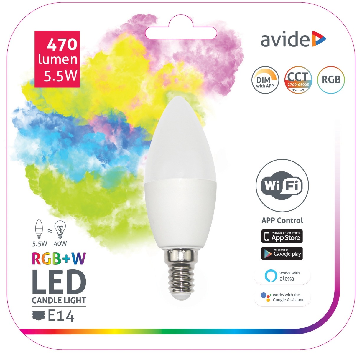 asc14rgbw-55w-wifi_avide-smart-led-candle-55w-rgb-w-wifi-app-control Avide LED Smart Κερί 5.5W RGB+W WIFI APP Control - Image 1