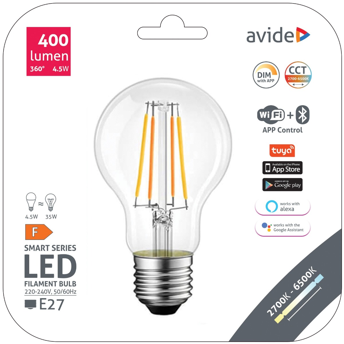 asf27cct-45w-wible_avide-smart-filament-led-globe-a60-45w-cct-wifi-ble-app-control Avide LED Smart Filament Κοινή A60 4.5W CCT WIFI + BLE APP Control - Image 1