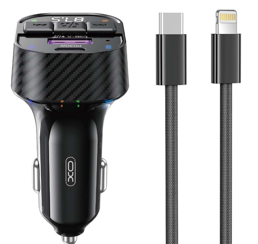 bcc17_04_9_ XO BCC17 Smart Bluetooth MP3 A+C Dual Port PD30W Φορτιστής Αυτοκινήτου με καλώδιο Lightning - Image 1