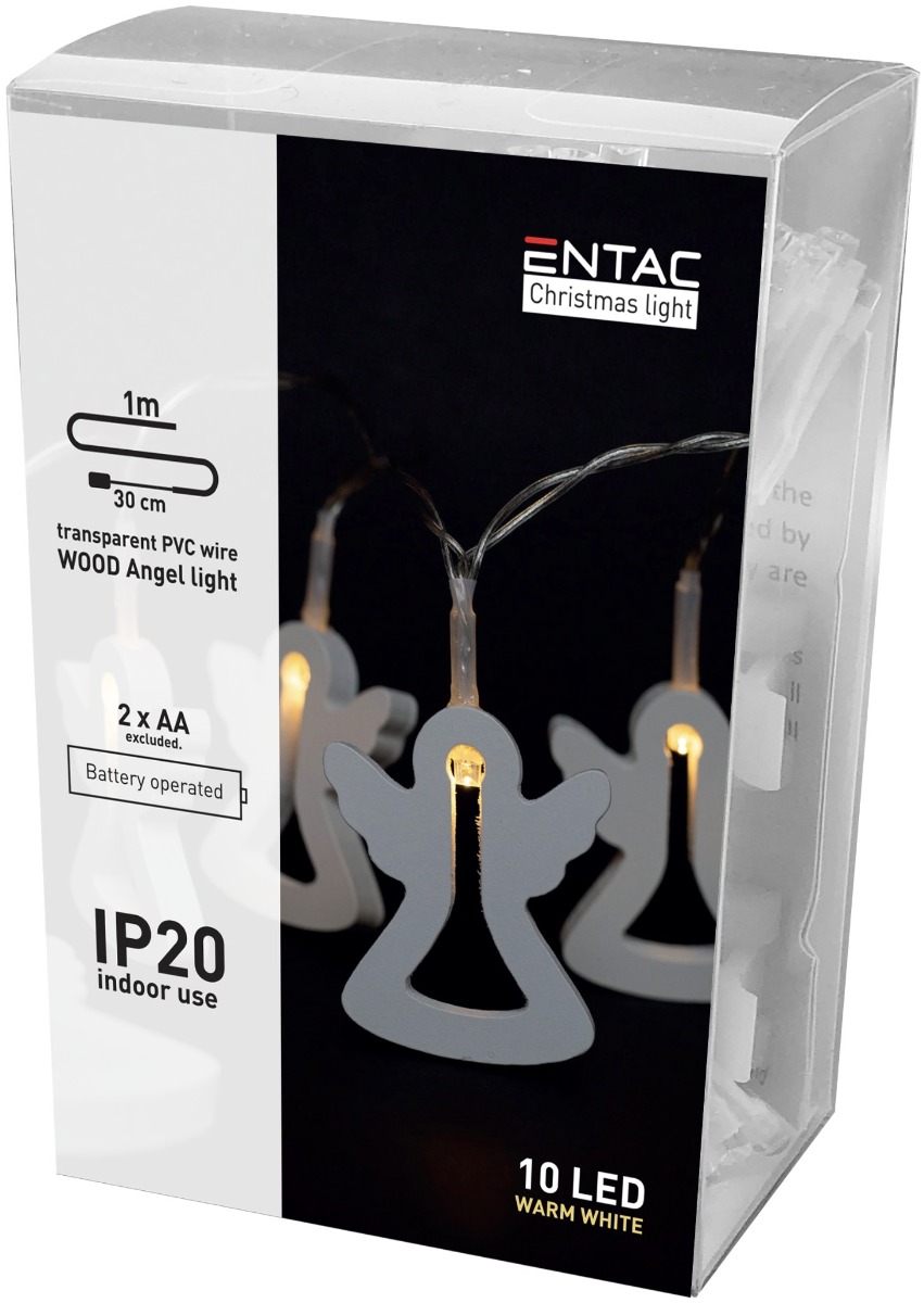 ec10 Entac Χριστουγεννιάτικα Εσωτερικά Ξύλινα Αγγελλάκια 10 LED Θερμό 1μ (2xAA Δεν περιλαμβ.) - Image 1