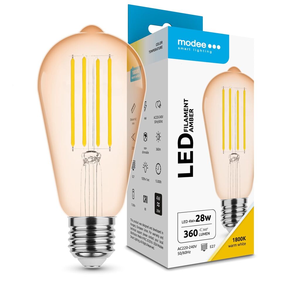 media-1710331745189 Modee Lighting Λαμπτήρας LED Filament Amber ST64 4W E27 320° 1800K (320 lumen) - Image 1