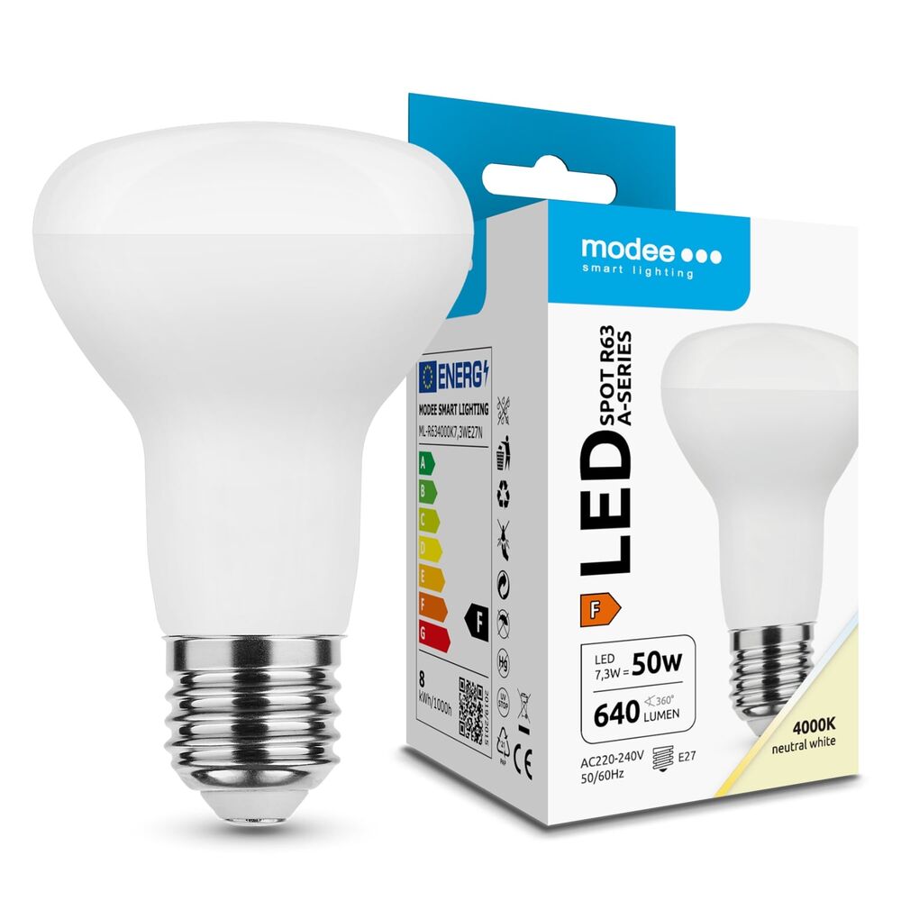 media-1715586195683 Modee Lighting Λαμπτήρας LED Σποτ R63 7,3W E27 110° 4000K 640 lm A-series ERP - Image 1