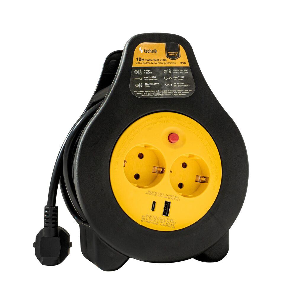 media-1749040339922 Technik Professional Στροφείο 2 Θέσεων +1 x USB-A +1 x USB-C 10m 1,5mm2 16A - Image 1